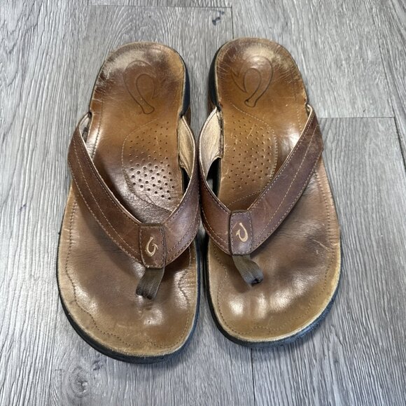 Olukai Kumu Men’s Sandals Size 10 Brown Leather Thong Flip Flop Beach Slip On main image 7